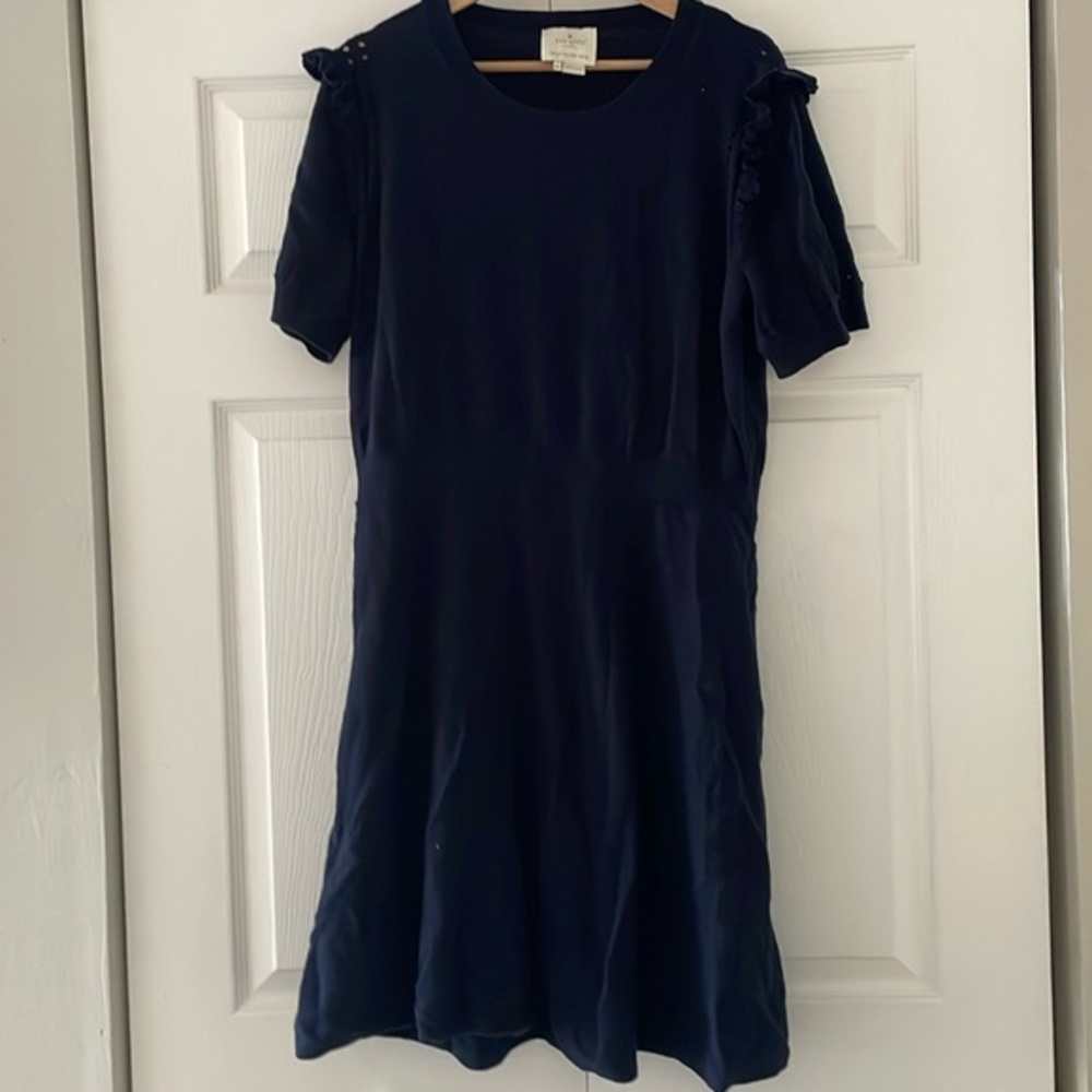 Kate Spade Navy Short Sleeve Ruffle Shoulder Dress
